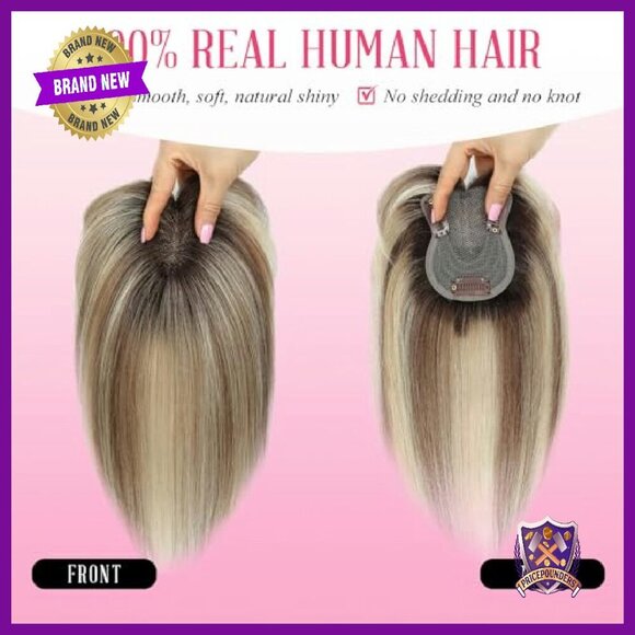10 Inch Human Hair Topper with Bangs Swiss Lace Base for Thinning Hair main image 6